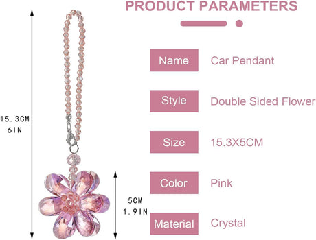 Crystal Flower Car Rear View Mirror Pendant - Pink Crystal Beads Charm Decor for Women Interior