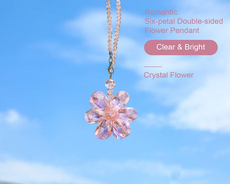 Crystal Flower Car Rear View Mirror Pendant - Pink Crystal Beads Charm Decor for Women Interior