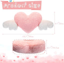 2 Pcs Plush Heart Shaped Pillow with Angel Wings Car Headrest Soft Comfortable Seat Pillow for Driving Travelling Room Office Car Decor, 19.7 x 8.3 Inch(White, Pink)