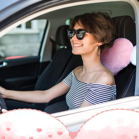 2 Pcs Plush Heart Shaped Pillow with Angel Wings Car Headrest Soft Comfortable Seat Pillow for Driving Travelling Room Office Car Decor, 19.7 x 8.3 Inch(White, Pink)