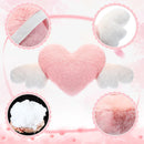 2 Pcs Plush Heart Shaped Pillow with Angel Wings Car Headrest Soft Comfortable Seat Pillow for Driving Travelling Room Office Car Decor, 19.7 x 8.3 Inch(White, Pink)