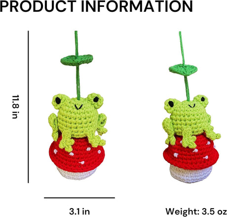 Crochet Frog and Mushroom Ornament, Accessories for Rear View Window, Handmade Hanging Car Charm, Automotive Interior Decorations, House Decoration (Frog and Mushroom)