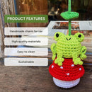 Crochet Frog and Mushroom Ornament, Accessories for Rear View Window, Handmade Hanging Car Charm, Automotive Interior Decorations, House Decoration (Frog and Mushroom)