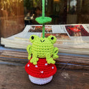 Crochet Frog and Mushroom Ornament, Accessories for Rear View Window, Handmade Hanging Car Charm, Automotive Interior Decorations, House Decoration (Frog and Mushroom)