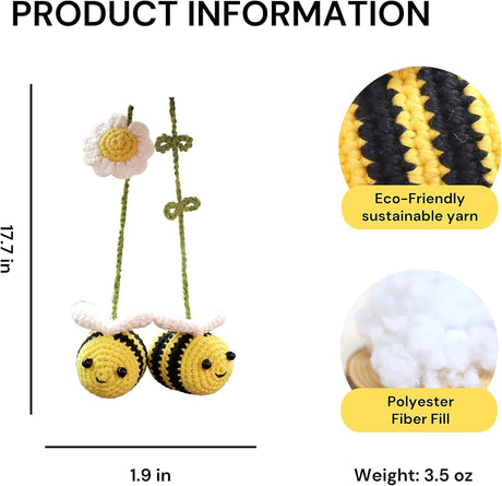 Crochet Bee Car Rear View Mirror Holder, Cute Bumblebee Hanging Ornament, Gift for Bee Lovers, Crochet Lovely Bag Ornament, Automotive Interior Decorations