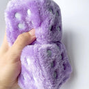 Pair 3” Purple with White Dots Mirror Fuzzy Plush Dice, Purple and White Soft Plush Car Decorative Hanging Ornament
