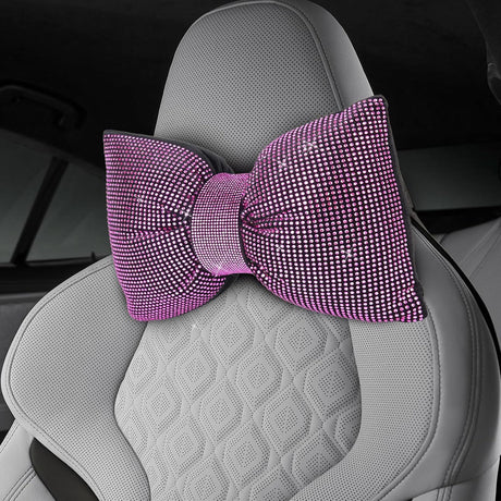2 PCS Bling Car Pillows,Rhinestones Bowknot Car Headrest Pillow,Car Neck Pillow for Driver Relax Necksupport,Sleeping Travel Support Neck Pillow,Shiny Diamond Interior Accessories for Women,Pink
