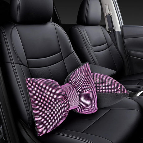 2 PCS Bling Car Pillows,Rhinestones Bowknot Car Headrest Pillow,Car Neck Pillow for Driver Relax Necksupport,Sleeping Travel Support Neck Pillow,Shiny Diamond Interior Accessories for Women,Pink