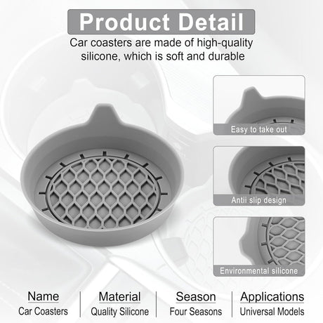 Car Cup Holder Coaster, Silicone Cup Holder Insert, Universal Non-Slip Cup Holders, Car Accessories Interior for Women and Man 4 Pack Gray