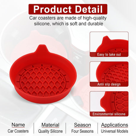 Car Cup Holder Coaster, Silicone Cup Holder Insert, Universal Non-Slip Cup Holders, Car Accessories Interior for Women and Man 4 Pack Red