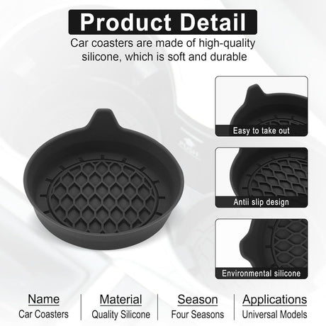 Car Cup Holder Coaster, Silicone Cup Holder Insert, Universal Non-Slip Cup Holders, Car Accessories Interior for Women and Man 4 Pack Black