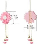 Daisy Car Hanging Ornaments for Women Girls Cute Sunflower Car Rear View Mirror Hanging Charms Automotive Interior Aesthetic Decoration Accessories Gift (White & Pink)