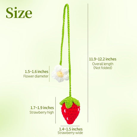 Handmade Crochet Red Strawberry and Flower Car Rear View Mirror Hanging Ornament - Cute Aesthetic Car Accessories for Women and Teens