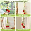 Handmade Crochet Red Strawberry and Flower Car Rear View Mirror Hanging Ornament - Cute Aesthetic Car Accessories for Women and Teens
