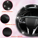 Diamond Bling Car Steering Wheel Cover with Crystal Rhinestones,3PCS Segmented Steering Wheel Protector,Universal for 99% Cars for Women(Black with Black Diamond)