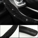 Diamond Bling Car Steering Wheel Cover with Crystal Rhinestones,3PCS Segmented Steering Wheel Protector,Universal for 99% Cars for Women(Black with Black Diamond)