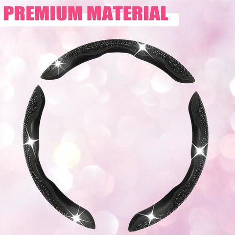 Diamond Bling Car Steering Wheel Cover with Crystal Rhinestones,3PCS Segmented Steering Wheel Protector,Universal for 99% Cars for Women(Black with Black Diamond)
