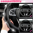 Diamond Bling Car Steering Wheel Cover with Crystal Rhinestones,3PCS Segmented Steering Wheel Protector,Universal for 99% Cars for Women(Black with White Diamond)