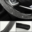 Diamond Bling Car Steering Wheel Cover with Crystal Rhinestones,3PCS Segmented Steering Wheel Protector,Universal for 99% Cars for Women(Black with White Diamond)