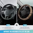Leopard Steering Wheel Cover for Women, Cute Anti-Slip Microfiber Leather, Universal Fit 14.5-15 Inch Round Steering Wheel - Beige
