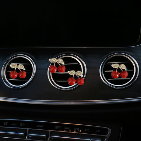 4 Pcs Cherry Car Air Vent Freshener Clip, Rhinestone Car Air Outlet Fragrance Freshener, Bling Cute Automobile Accessories Decoration for Women,Air Fresheners Decor（Odor Random）