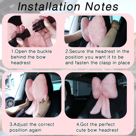 2 Pcs Car Neck Pillow Plush Butterfly Bow Car Headrest Pillow Comfortable Seat Neck Support Cute Head Rest Accessories for Driving Travel Driver Chair Girl Style Interior Decor(Pink)