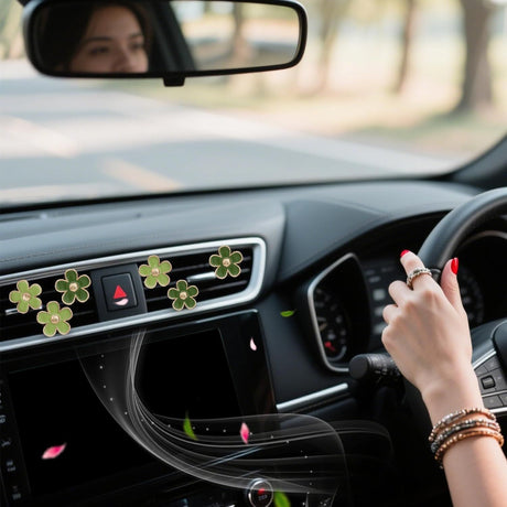Green Flower Car Decor,6pcs Green Daisy Air Vent Clips Car Air Fresheners,2 Sizes Sage and Olive Green Flowers Dashboard Decorations Accessories for Women,Girly Refillable Diffuser