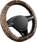 Leopard Steering Wheel Cover for Women, Cute Anti-Slip Microfiber Leather, Fits D Shape Flat Bottom Steering Wheel 14.5-15 Inch - Brown