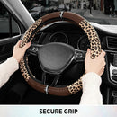 Leopard Steering Wheel Cover for Women, Cute Anti-Slip Microfiber Leather, Fits D Shape Flat Bottom Steering Wheel 14.5-15 Inch - Brown