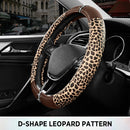 Leopard Steering Wheel Cover for Women, Cute Anti-Slip Microfiber Leather, Fits D Shape Flat Bottom Steering Wheel 14.5-15 Inch - Brown
