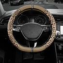 Leopard Steering Wheel Cover for Women, Cute Anti-Slip Microfiber Leather, Fits D Shape Flat Bottom Steering Wheel 14.5-15 Inch - Beige