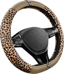 Leopard Steering Wheel Cover for Women, Cute Anti-Slip Microfiber Leather, Fits D Shape Flat Bottom Steering Wheel 14.5-15 Inch - Beige