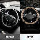 Leopard Steering Wheel Cover for Women, Cute Anti-Slip Microfiber Leather, Fits D Shape Flat Bottom Steering Wheel 14.5-15 Inch - Beige