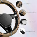Leopard Steering Wheel Cover for Women, Cute Anti-Slip Microfiber Leather, Fits D Shape Flat Bottom Steering Wheel 14.5-15 Inch - Beige