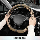 Leopard Steering Wheel Cover for Women, Cute Anti-Slip Microfiber Leather, Fits D Shape Flat Bottom Steering Wheel 14.5-15 Inch - Beige