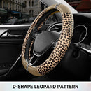 Leopard Steering Wheel Cover for Women, Cute Anti-Slip Microfiber Leather, Fits D Shape Flat Bottom Steering Wheel 14.5-15 Inch - Beige