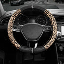 Leopard Steering Wheel Cover for Women, Cute Anti-Slip Microfiber Leather, Fits D Shape Flat Bottom Steering Wheel 14.5-15 Inch - Black
