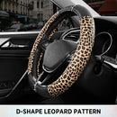 Leopard Steering Wheel Cover for Women, Cute Anti-Slip Microfiber Leather, Fits D Shape Flat Bottom Steering Wheel 14.5-15 Inch - Black