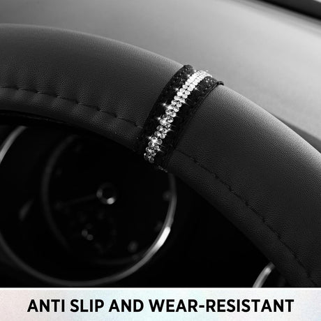Leopard Steering Wheel Cover for Women, Cute Anti-Slip Microfiber Leather, Fits D Shape Flat Bottom Steering Wheel 14.5-15 Inch - Black