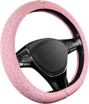Leopard Steering Wheel Cover for Women, Cute Anti-Slip Microfiber Leather, Fits D Shape Flat Bottom Steering Wheel 14.5-15 Inch - Pink and Pink Leapoard