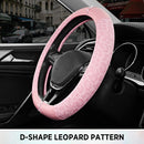 Leopard Steering Wheel Cover for Women, Cute Anti-Slip Microfiber Leather, Fits D Shape Flat Bottom Steering Wheel 14.5-15 Inch - Pink and Pink Leapoard