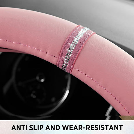 Leopard Steering Wheel Cover for Women, Cute Anti-Slip Microfiber Leather, Fits D Shape Flat Bottom Steering Wheel 14.5-15 Inch - Pink and Pink Leapoard
