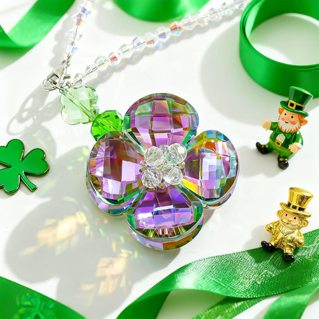 Crystal Four Leaf Clover Car Rear View Mirror Pendant Hanging Ornament for Car Accessories, Backpack, or Bag Decor