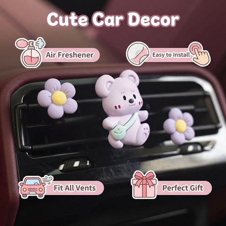 3Pcs Cute Bear Car Air Freshener Vent Clips, Aromatherapy Car Decor for Girls