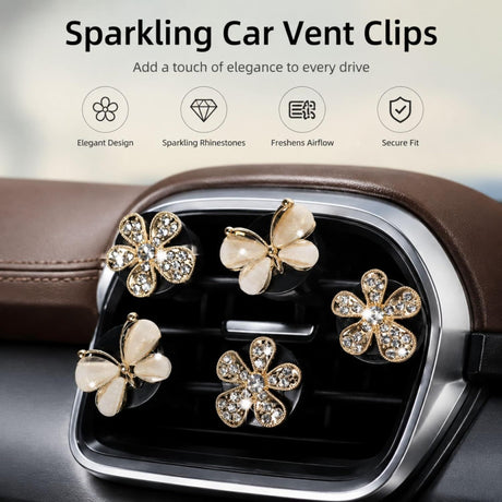 5Pcs Bling Butterfly & Flower Car Air Vent Clips, Rhinestone Car Air Freshener, Luxury Car Interior Decor Accessories for Women