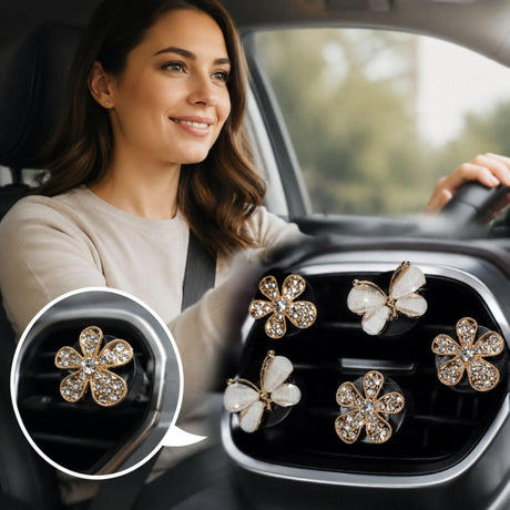 5Pcs Bling Butterfly & Flower Car Air Vent Clips, Rhinestone Car Air Freshener, Luxury Car Interior Decor Accessories for Women