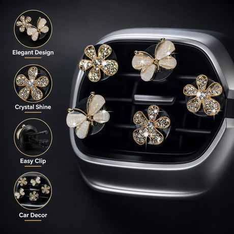 5Pcs Bling Butterfly & Flower Car Air Vent Clips, Rhinestone Car Air Freshener, Luxury Car Interior Decor Accessories for Women