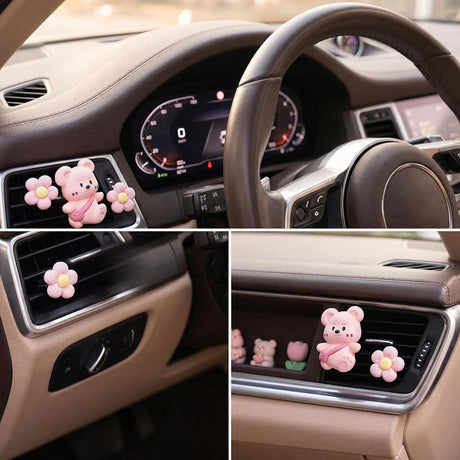 3Pcs Cute Bear Car Air Freshener Vent Clips, Aromatherapy Car Decor for Girls (Pink)
