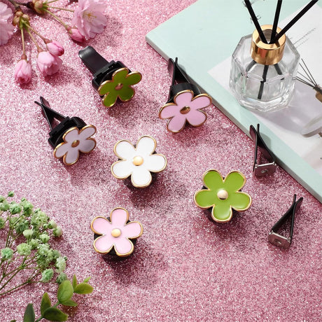 6 Pcs Daisy Flower Air Vent Clip Accessories Air Conditioning Outlet Clip Car Freshener Dashboard Accessories Charm Car Inter Decor (Green, Pink,White,3/3.3 cm)