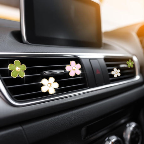 6 Pcs Daisy Flower Air Vent Clip Accessories Air Conditioning Outlet Clip Car Freshener Dashboard Accessories Charm Car Inter Decor (Green, Pink,White,3/3.3 cm)